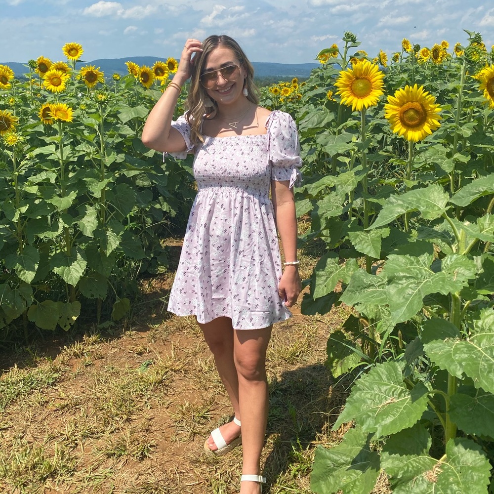Ruched Purple Floral Dress